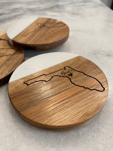 Set of 4 Wood and Faux Marble Coasters